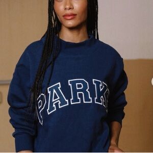 Rare PARKE Stakt Varsity Mock-Neck Sweatshirt in Denim Navy